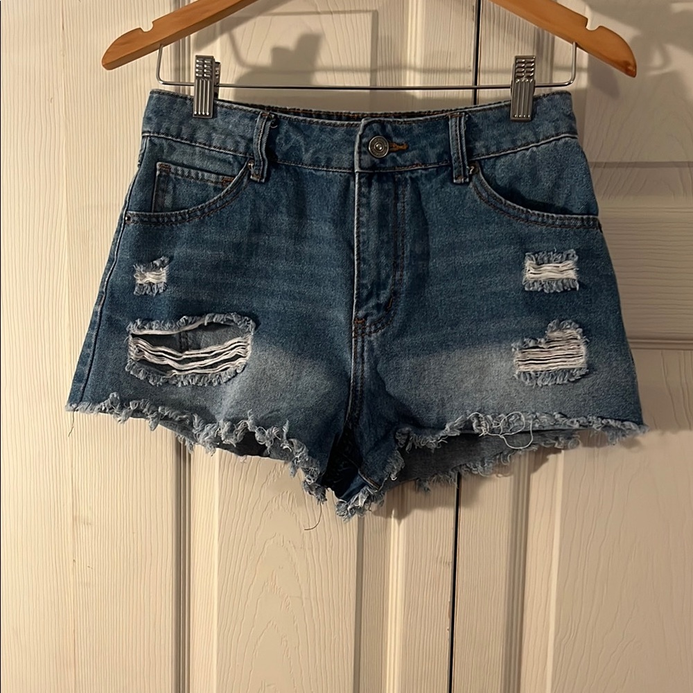 Rewash Blue Distressed Jean Shorts with Frayed Hem